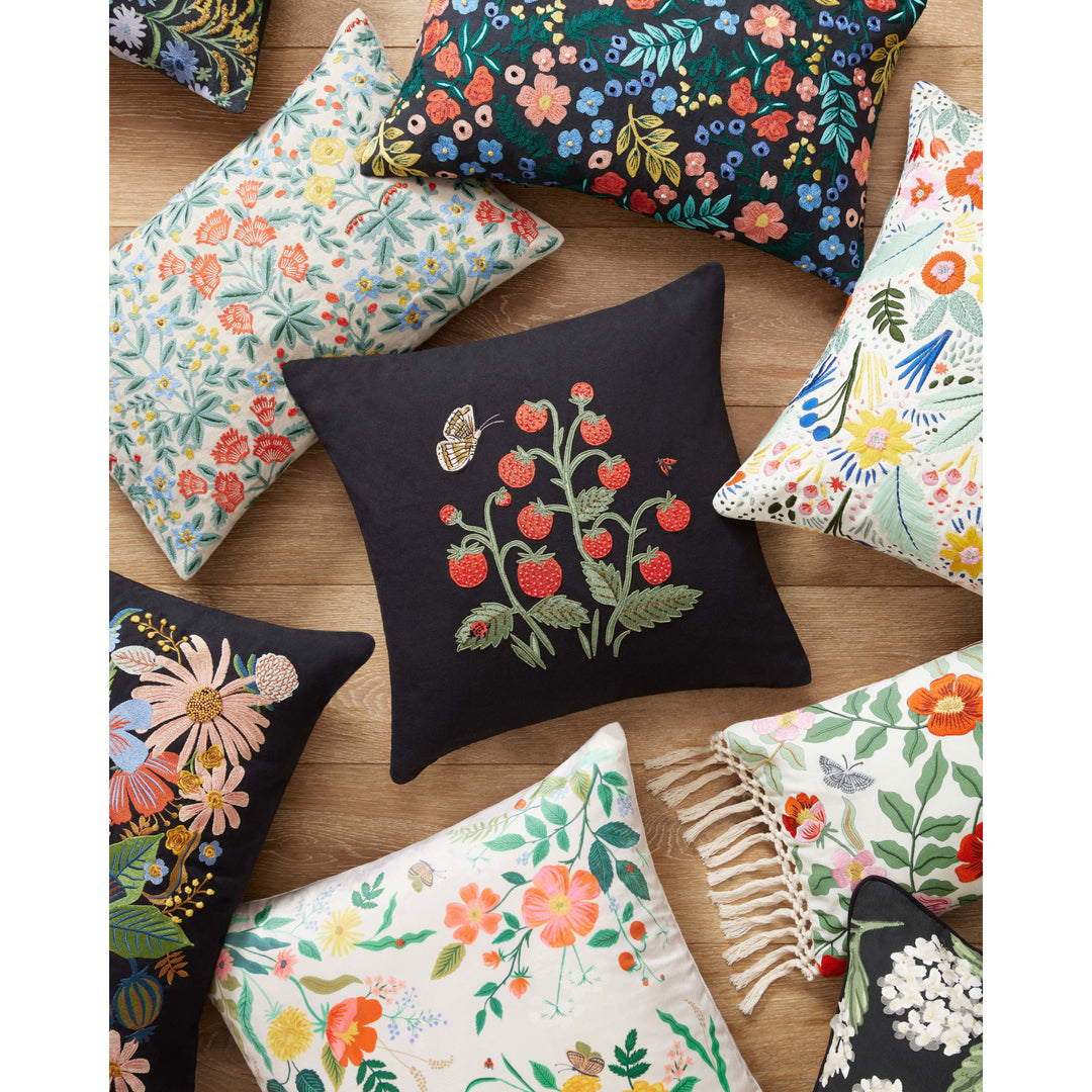 Rifle Paper Co. x Loloi PRP0021 Strawberries Black 18" x 18" Cover Only Pillow