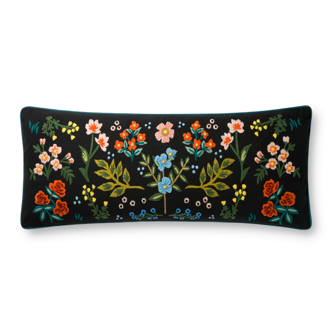 Rifle Paper Co. x Loloi P6028 Black / Multi 13" x 35" Cover w/Down Pillow