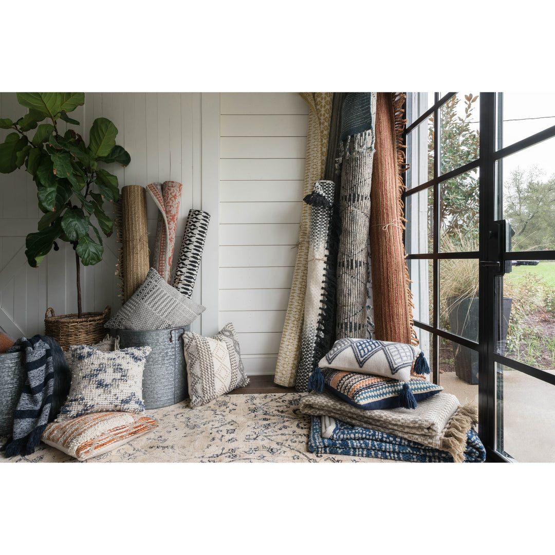 Magnolia Home by Joanna Gaines x Loloi P0460 Grey / Ivory 22" x 22" Cover w/Down Pillow