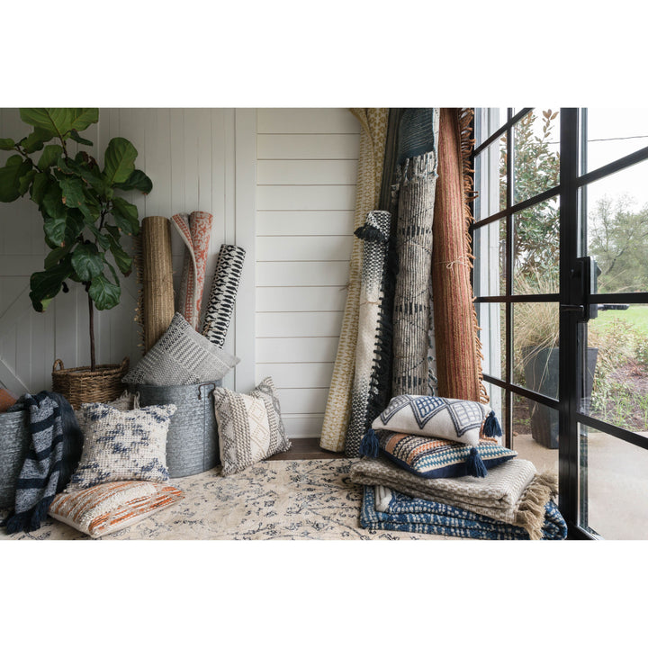 Magnolia Home by Joanna Gaines x Loloi P0460 Grey / Ivory 22" x 22" Cover w/Poly Pillow