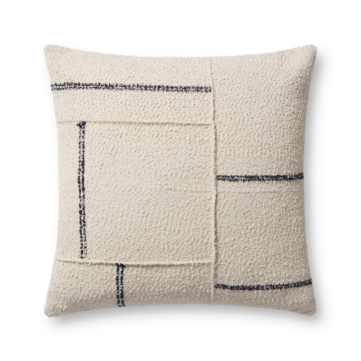 Magnolia Home by Joanna Gaines x Loloi Susanna PMH0059 Ivory / Charcoal 22'' x 22'' Cover w/Down Pillow