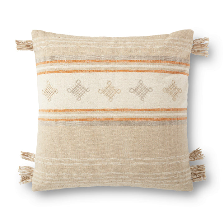 Loloi P0933 Beige / Orange 22" x 22" Cover Only Pillow