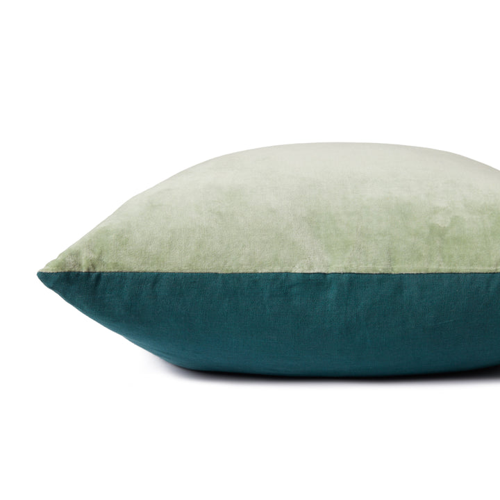 Magnolia Home by Joanna Gaines x Loloi P1153 Lt. Green / Blue 22" x 22" Cover w/Down Pillow