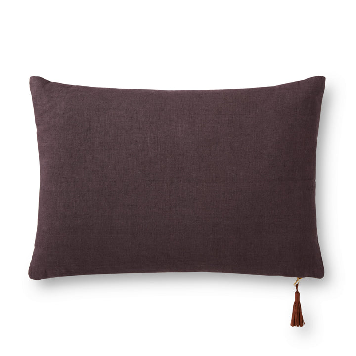 Magnolia Home by Joanna Gaines x Loloi PMH1153 Mocha / Plum 16" x 26" Cover w/Down Pillow