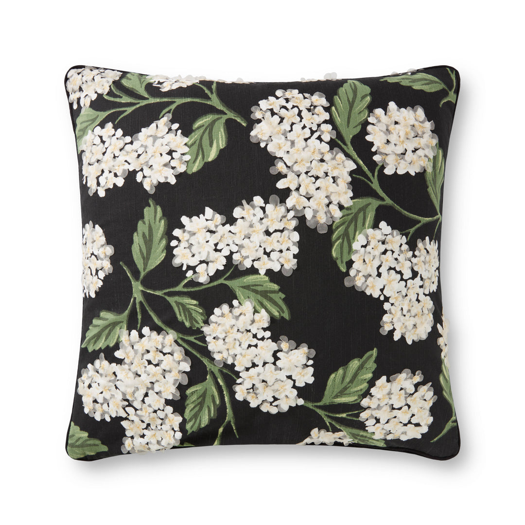 Rifle Paper Co. x Loloi PRP0019 Hydrangea Black 22" x 22" Cover w/Poly Pillow