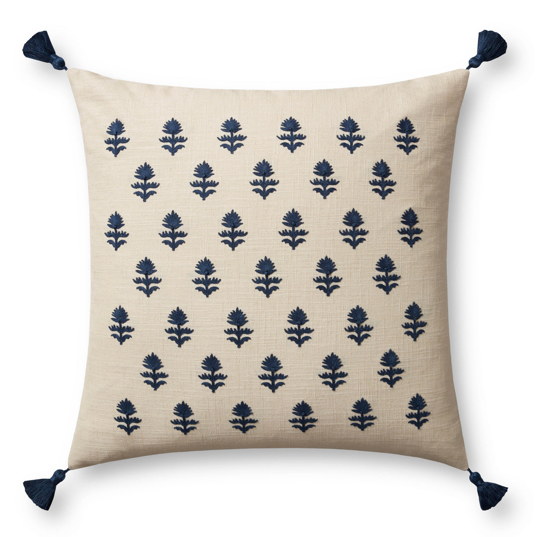 Magnolia Home by Joanna Gaines x Loloi Addison PMH0051 Beige / Navy 22'' x 22'' Cover Only Pillow