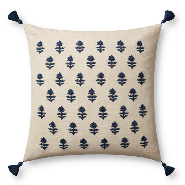 Magnolia Home by Joanna Gaines x Loloi Addison PMH0051 Beige / Navy 22'' x 22'' Cover Only Pillow