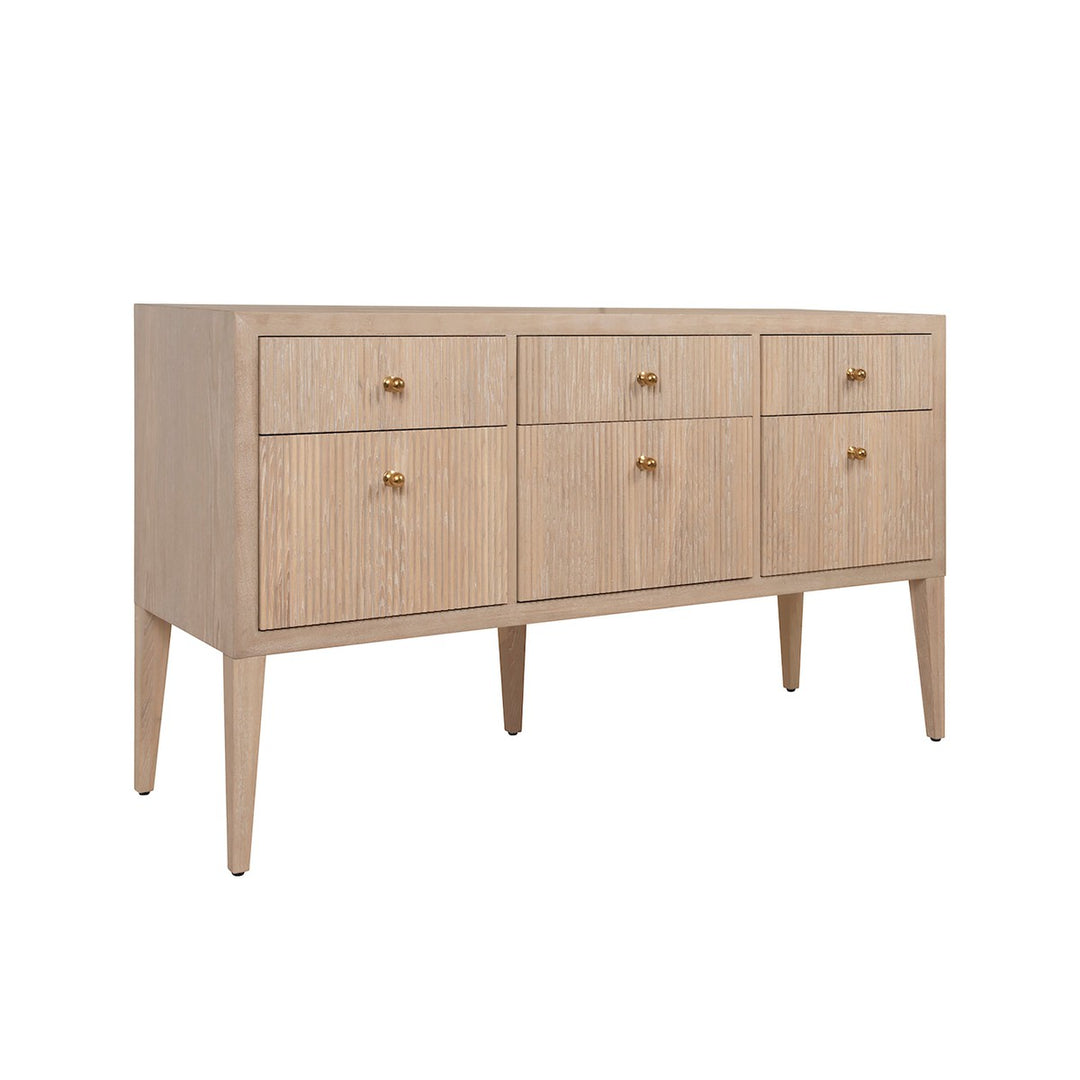 Palmer - Fluted Drawer Buffet With Brass Knobs In Light Cerused Oak