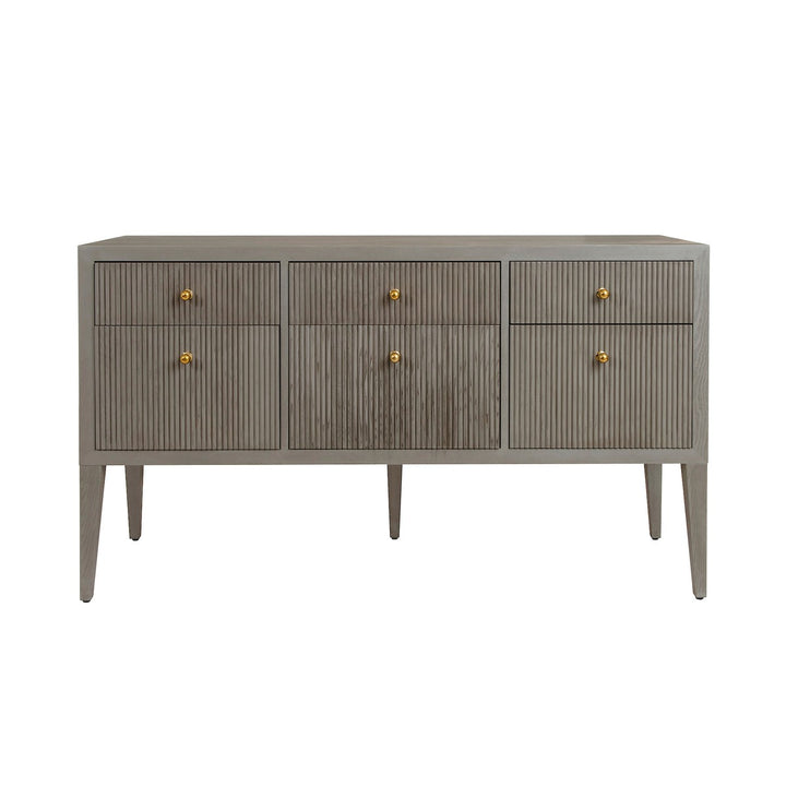 Palmer - Fluted Drawer Buffet With Brass Knobs In Smoke Grey Oak