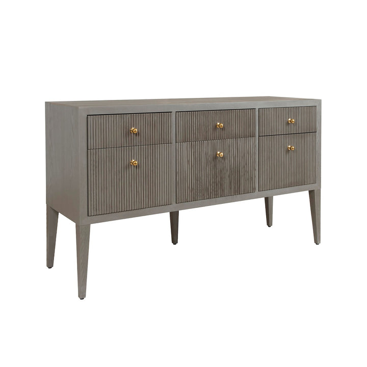 Palmer - Fluted Drawer Buffet With Brass Knobs In Smoke Grey Oak