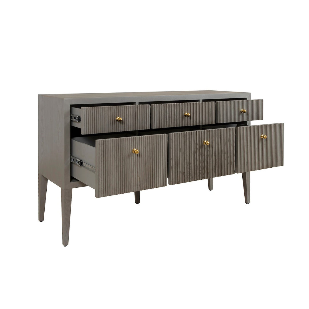 Palmer - Fluted Drawer Buffet With Brass Knobs In Smoke Grey Oak