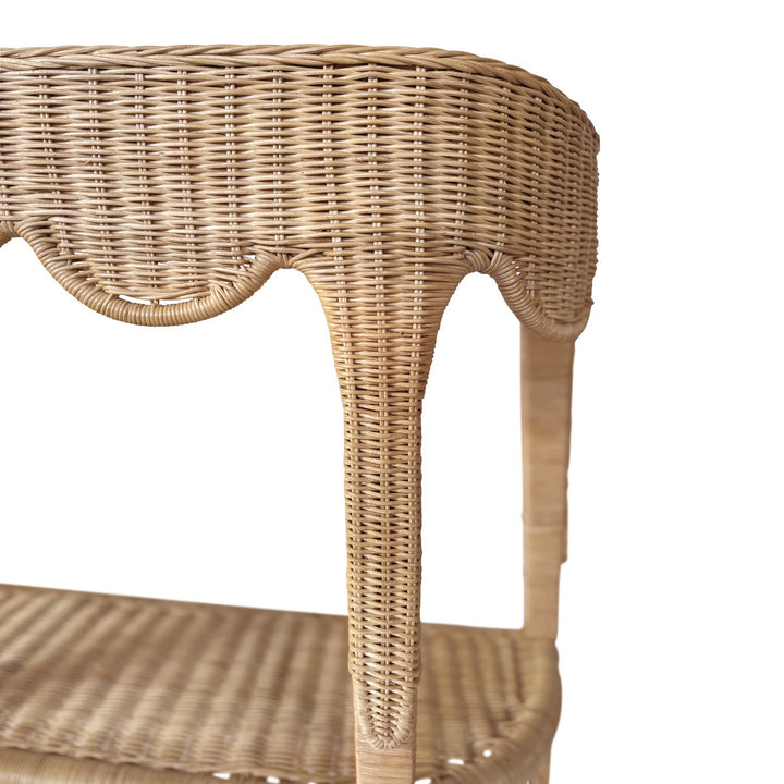 Paloma - Scalloped Top Demi Lune Console In Woven Rattan With Open Shelf