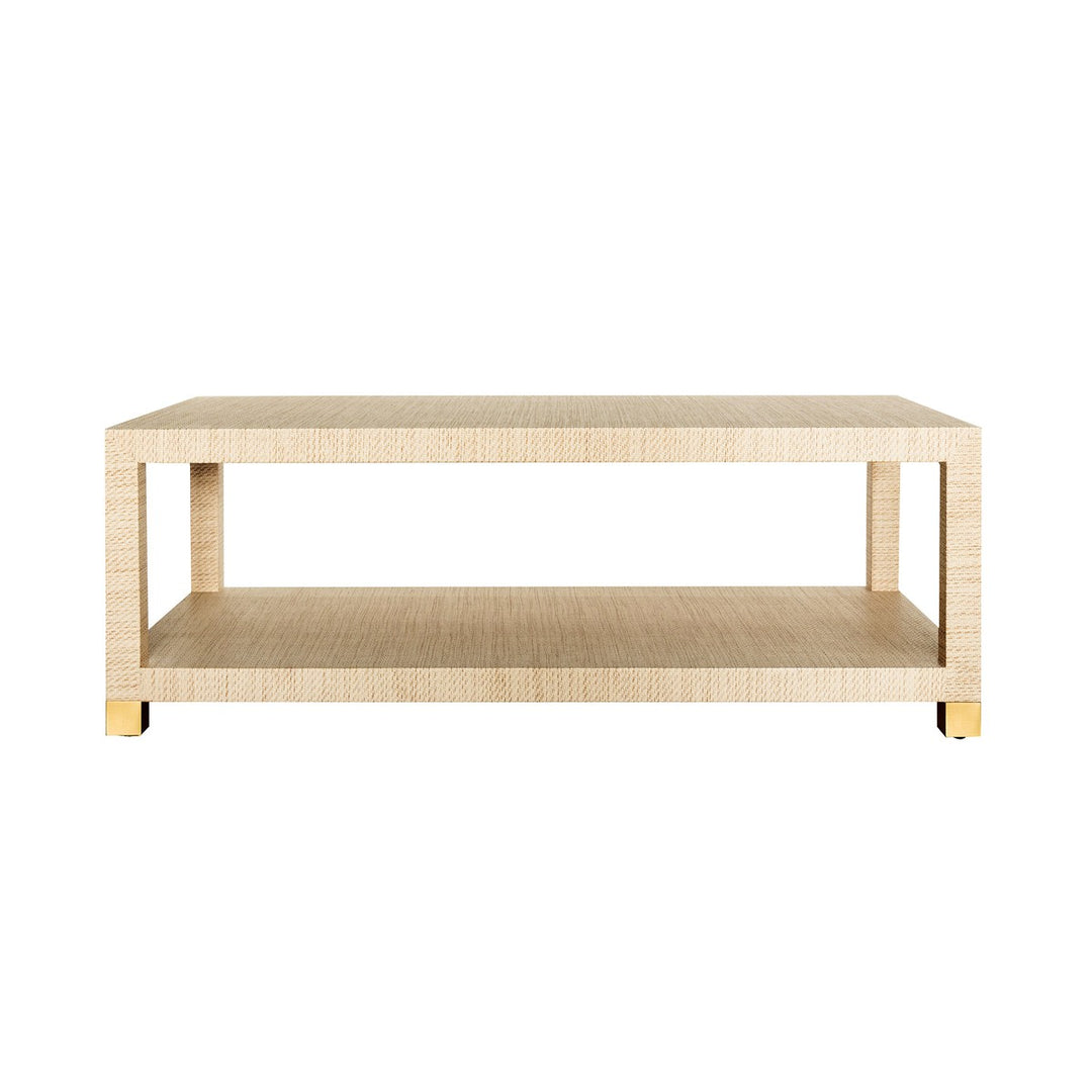 Patricia - Coffee Table With Antique Brass Foot Caps In Natural Grasscloth