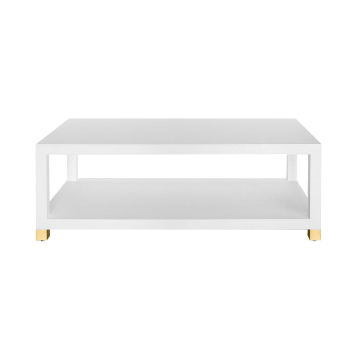 Patricia - Coffee Table With Antique Brass Foot Caps In Matte White Lacquer