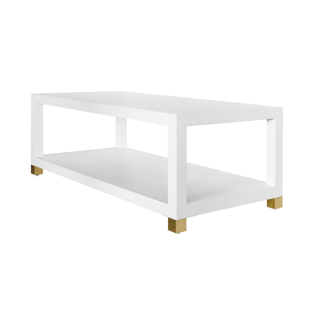 Patricia - Coffee Table With Antique Brass Foot Caps In Matte White Lacquer