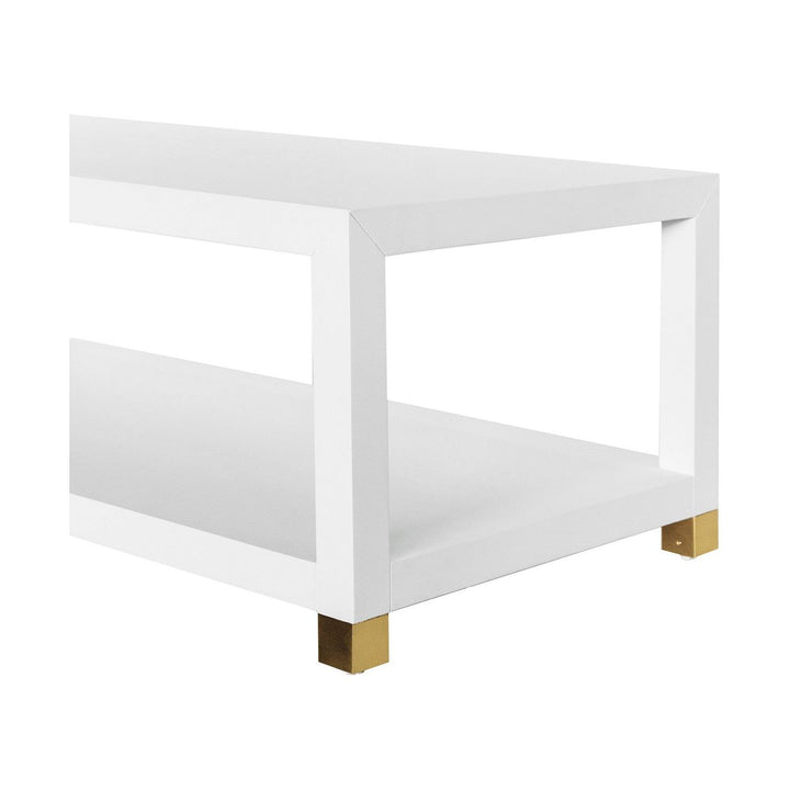 Patricia - Coffee Table With Antique Brass Foot Caps In Matte White Lacquer