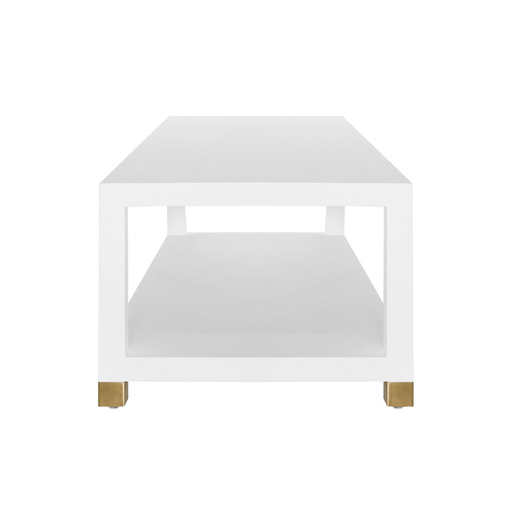 Patricia - Coffee Table With Antique Brass Foot Caps In Matte White Lacquer