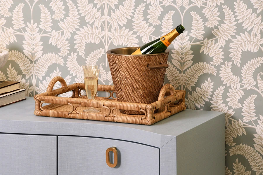 Max Small Woven Rattan Wine Cooler In Burnished Brass