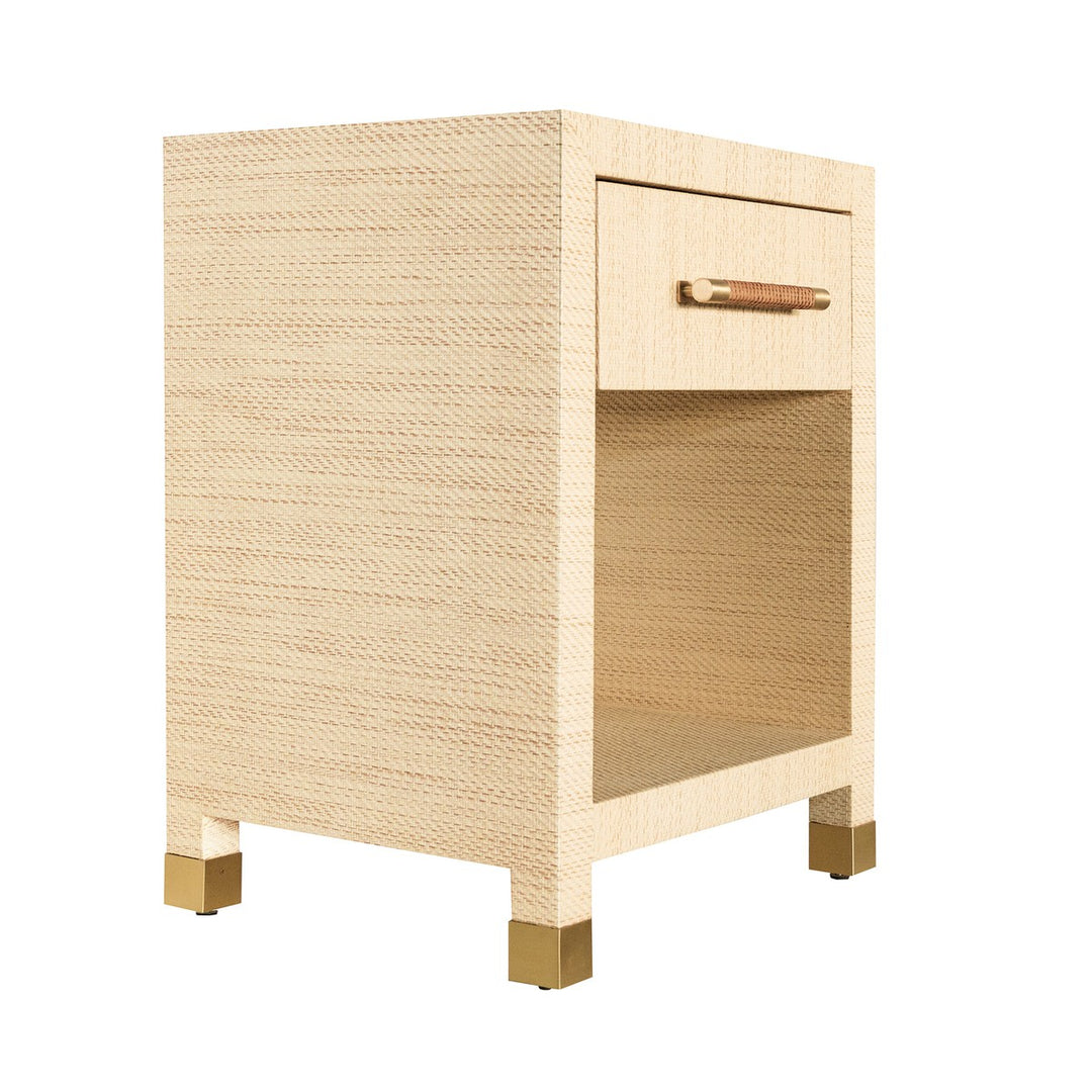 Pelham - One Drawer Side Table With Rattan Wrapped Handle In Natural Grasscloth