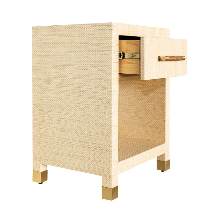 Pelham - One Drawer Side Table With Rattan Wrapped Handle In Natural Grasscloth