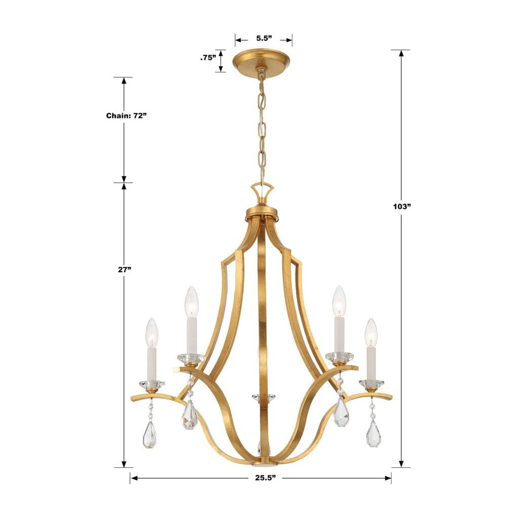 Perry 5 Light Antique Gold Chandelier-Crystorama Lighting Company-CRYSTO-PER-10405-GA-Chandeliers-3-France and Son