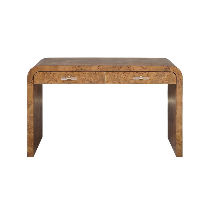 Petra - Waterfall Edge Desk In Dark Burl Wood