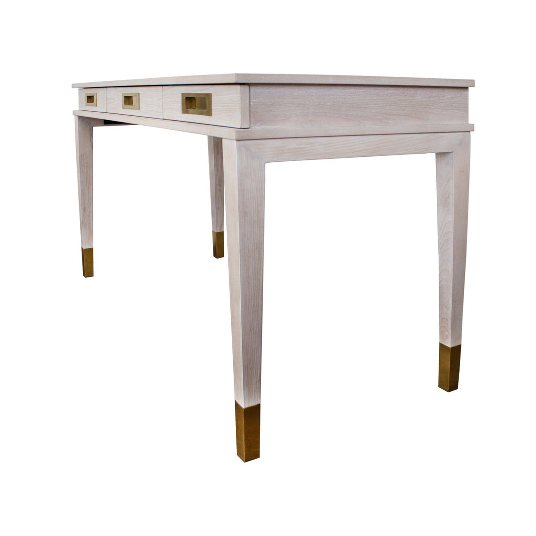 Plato - Three Drawer Desk With Brass Details In Light Cerused Oak