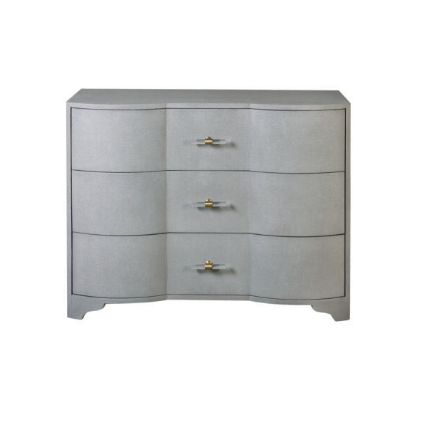 Plymouth - Three Drawer Chest In Gray Grasscloth With Acrylic Hardware