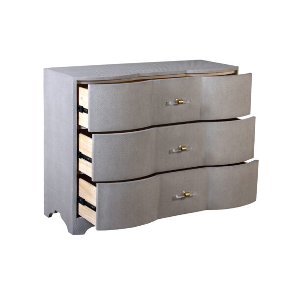 Plymouth - Three Drawer Chest In Gray Grasscloth With Acrylic Hardware