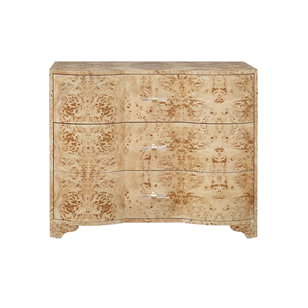 Plymouth - Three Drawer Chest In Burl Wood With Acrylic Hardware