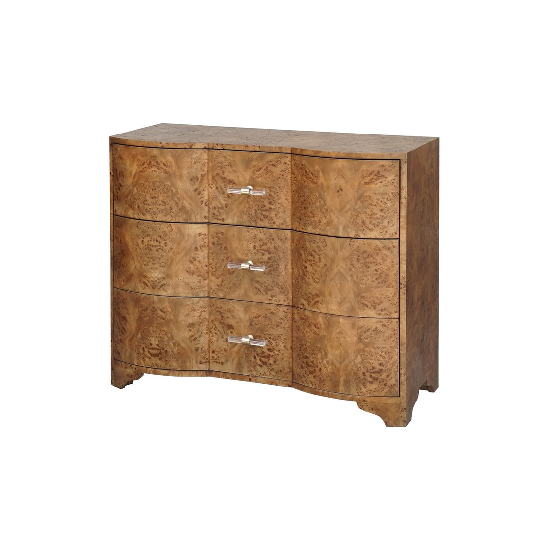 Plymouth - Three Drawer Chest In Dark Burl Wood With Acrylic Hardware