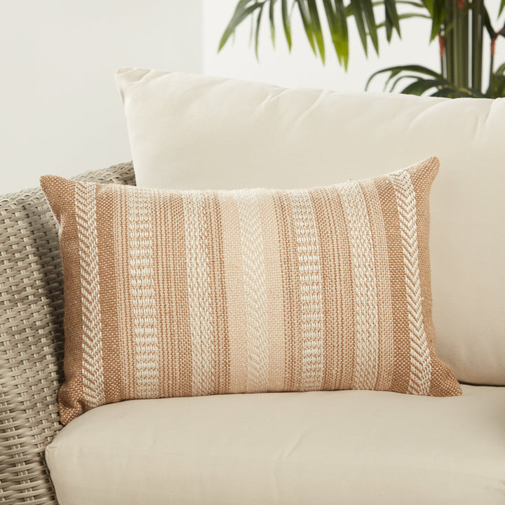 Vibe by Jaipur Living Papyrus Indoor/ Outdoor Striped Beige/ Ivory Pillow Cover (13"X21" Lumbar)