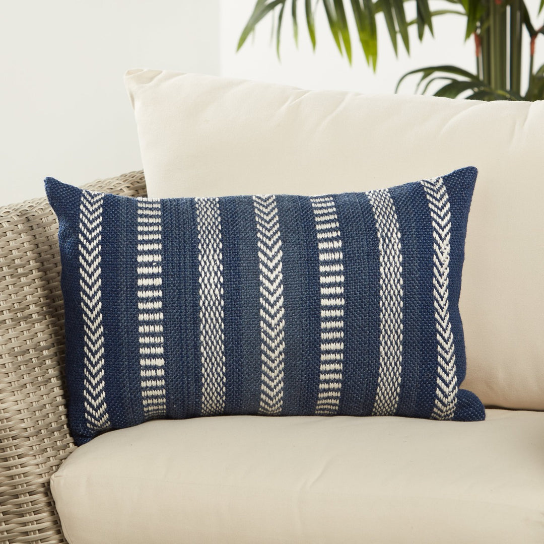 Vibe by Jaipur Living Papyrus Indoor/ Outdoor Striped Blue/ Ivory Poly Fill Pillow (13"X21" Lumbar)