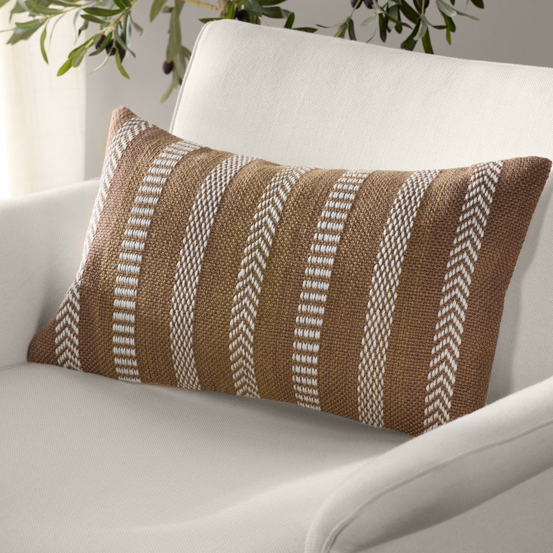 Vibe by Jaipur Living Papyrus Indoor/ Outdoor Striped Tan/ Ivory Pillow Cover (13"X21" Lumbar)