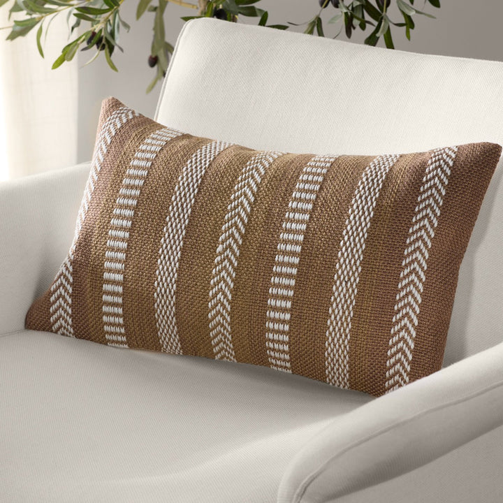 Vibe by Jaipur Living Papyrus Indoor/ Outdoor Striped Tan/ Ivory Pillow Cover (13"X21" Lumbar)