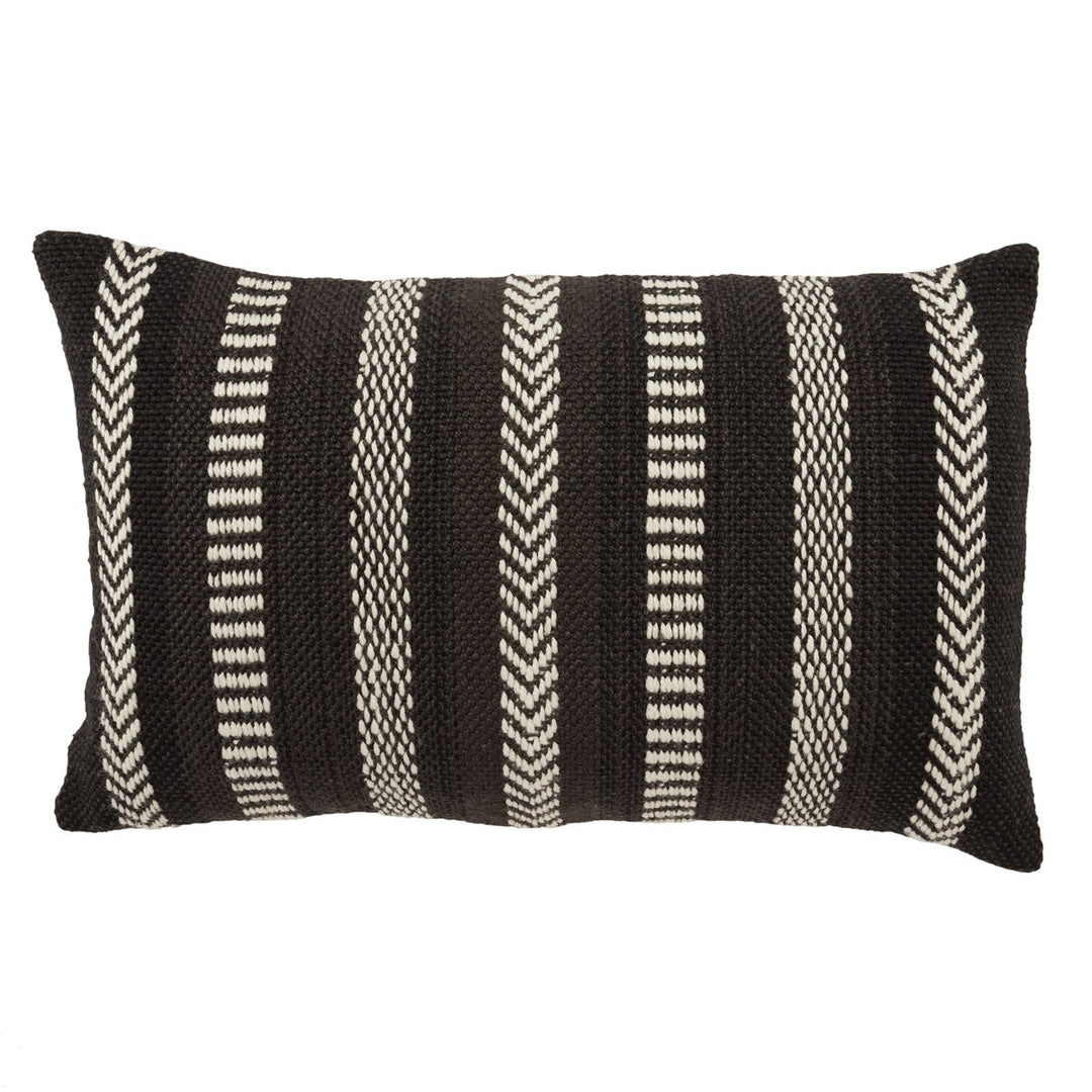 Vibe by Jaipur Living Papyrus Indoor/ Outdoor Striped Black/ Ivory Poly Fill Pillow (13"X21" Lumbar)