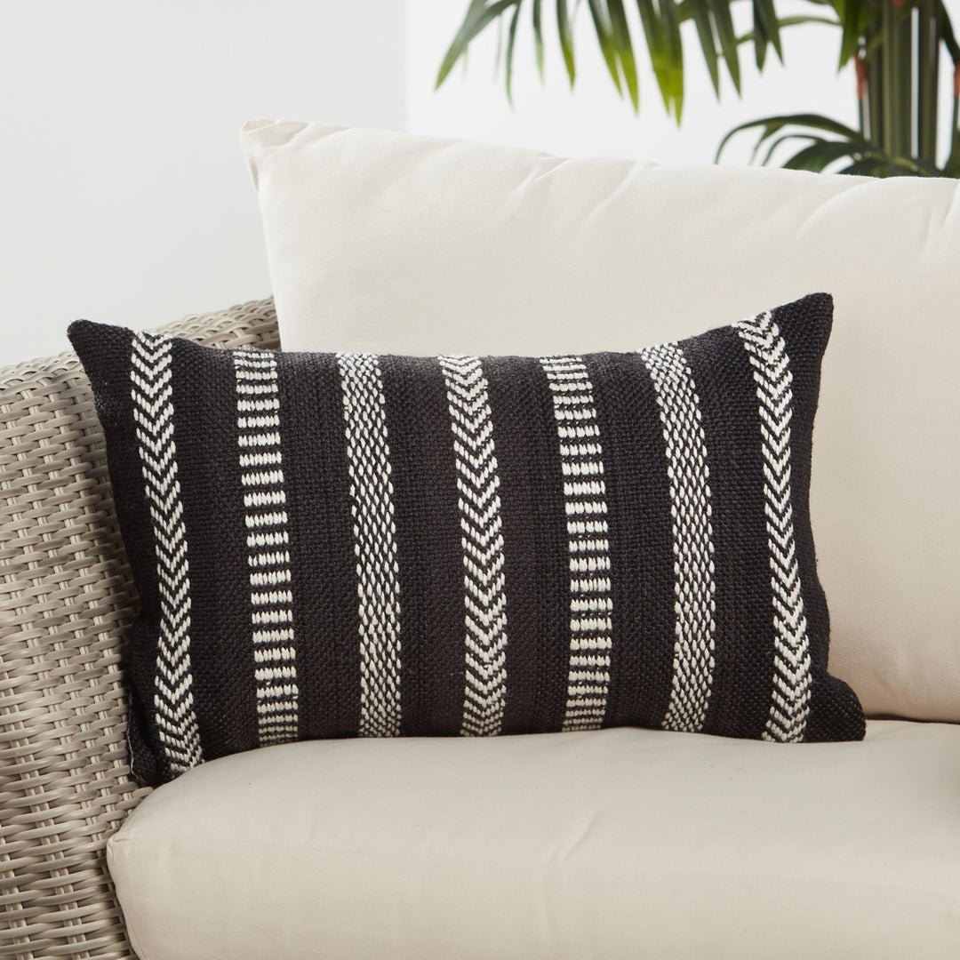 Vibe by Jaipur Living Papyrus Indoor/ Outdoor Striped Black/ Ivory Poly Fill Pillow (13"X21" Lumbar)