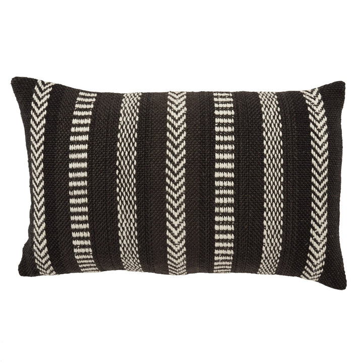 Vibe by Jaipur Living Papyrus Indoor/ Outdoor Striped Black/ Ivory Pillow Cover (13"X21" Lumbar)