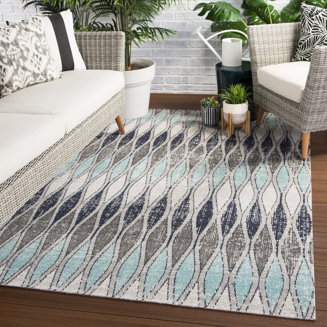 Jaipur Living Norwich Indoor/ Outdoor Geometric Gray/ Blue Round Area Rug (5'11" RND)