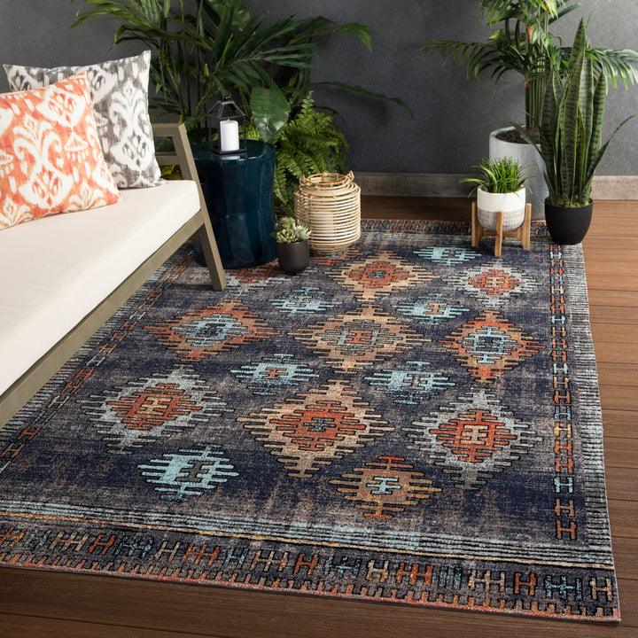 Jaipur Living Dez Indoor/ Outdoor Tribal Blue/ Orange Area Rug (6'X9')