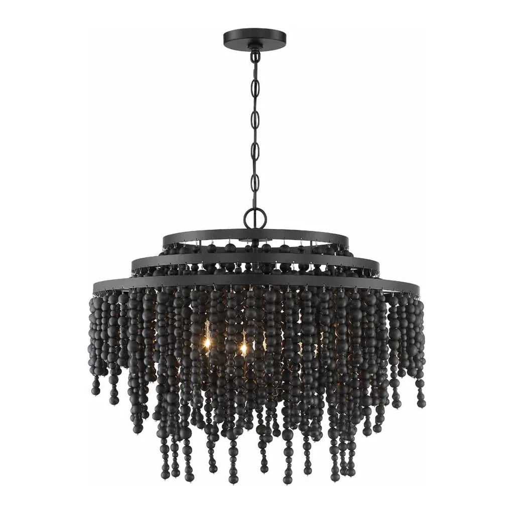 Poppy 6 Light Chandelier-Crystorama Lighting Company-CRYSTO-POP-A5076-MK-ChandeliersMatte Black - Black wood beads-15-France and Son