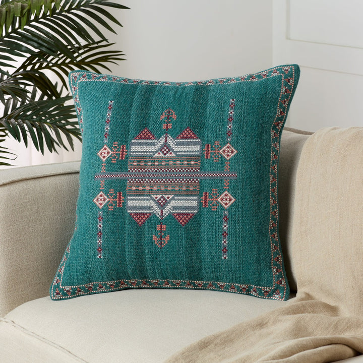 Jaipur Living Zaida Tribal Teal/ Terracotta Pillow Cover (24" Square)