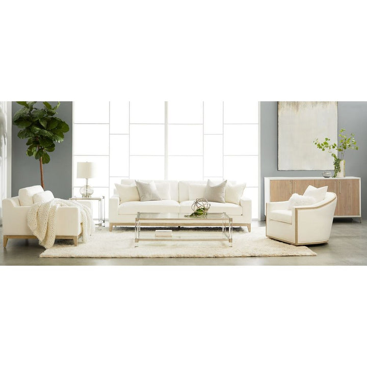 Additional view of Paxton Swivel Club Chair, featuring matte upholstery finish, fabric, wood, and a swivel base.