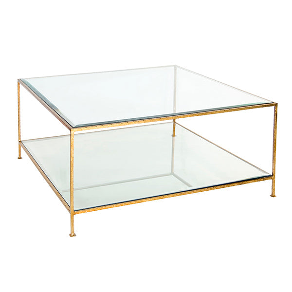 Coffee Tables Quadro - Hammered Gold Leaf Square Coffee Tbl, Beveled Glass