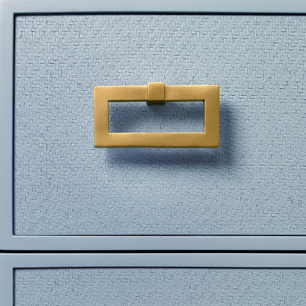 Side Tables Three Drawer Side Table With Matte Light Blue Frame And Light Blue Grasscloth Drawer Fronts