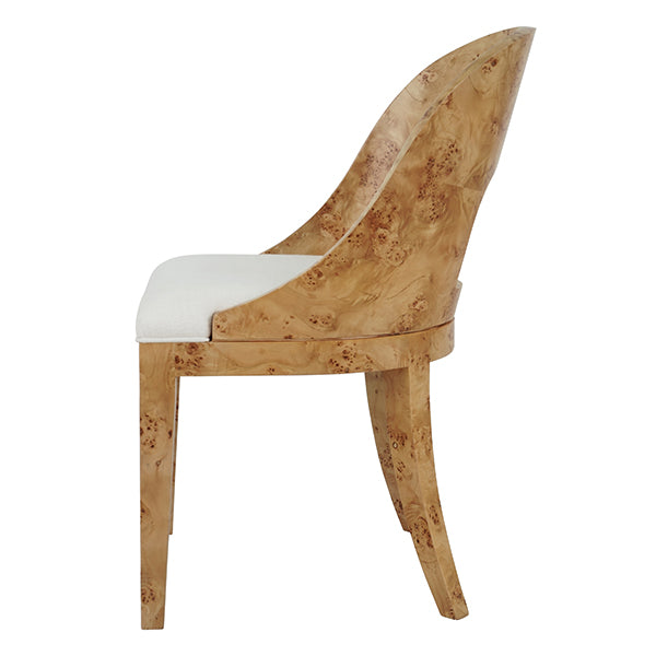 Dining Chairs Rafferty Curved Back Dining Chair In Burl With Performance White Linen