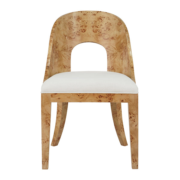Dining Chairs Rafferty Curved Back Dining Chair In Burl With Performance White Linen