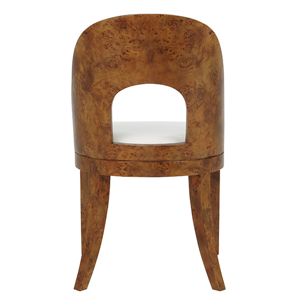Rafferty Curved Back Dining Chair In Dark Burl With Performance White Linen
