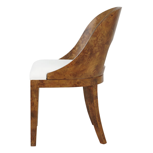Rafferty Curved Back Dining Chair In Dark Burl With Performance White Linen