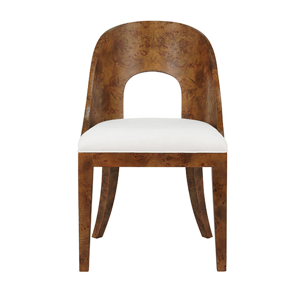 Dining Chairs Rafferty Curved Back Dining Chair In Dark Burl With Performance White Linen